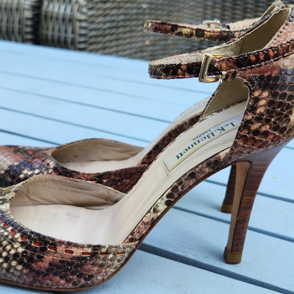 L.K. Bennett dusty pink, snake print leather ankle strap high heel pump in 38 - Picture 14 of 16